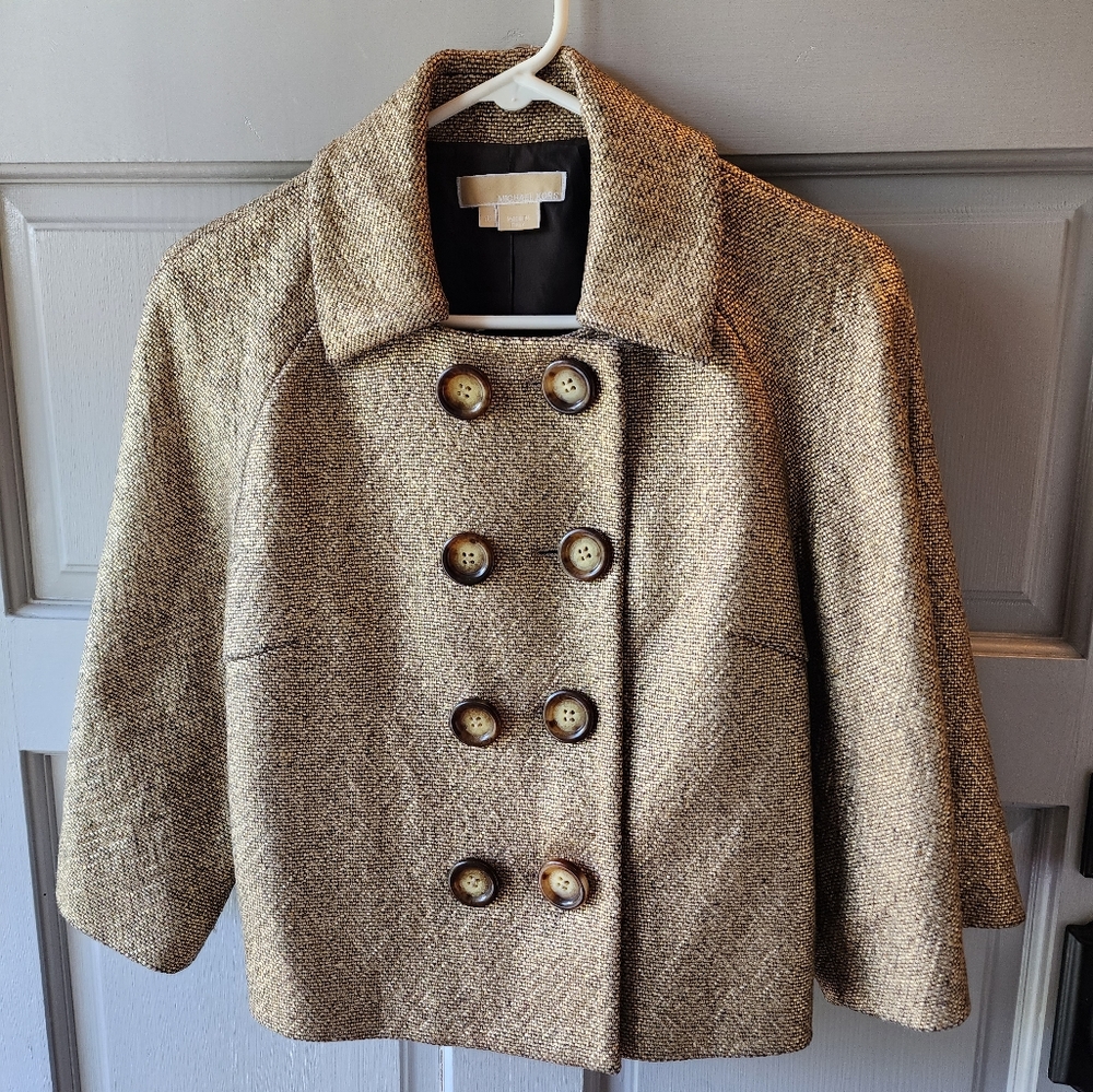 Michael Kors Collection Gold Double Breasted Jacket 3/4 Length Business Size 10